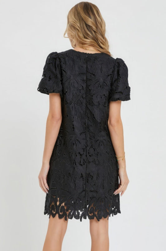 Mary Crochet Lace Dress | Black
