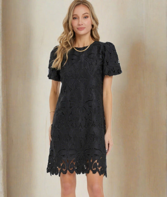 Mary Crochet Lace Dress | Black