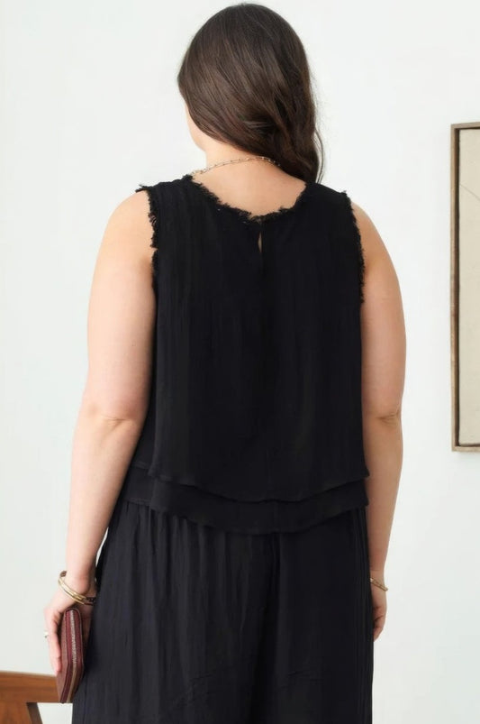 Anastasia Boho Sleeveless Frayed Top | Curvy