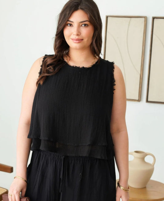 Anastasia Boho Sleeveless Frayed Top | Curvy