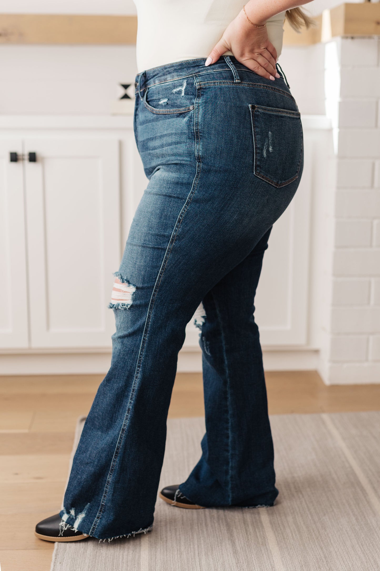 Cassandra High-Rise Control Top Distressed Flare Jeans | Judy Blue