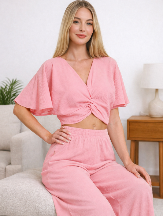 Promise Twisted Top & Wide Leg Pants Set