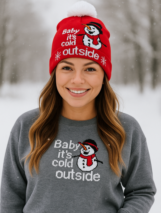 Cold Outside Snowman Pom-Pom Beanie