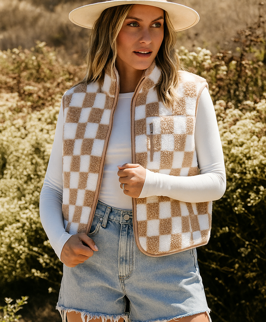 Aliana Checkered Sherpa Vest