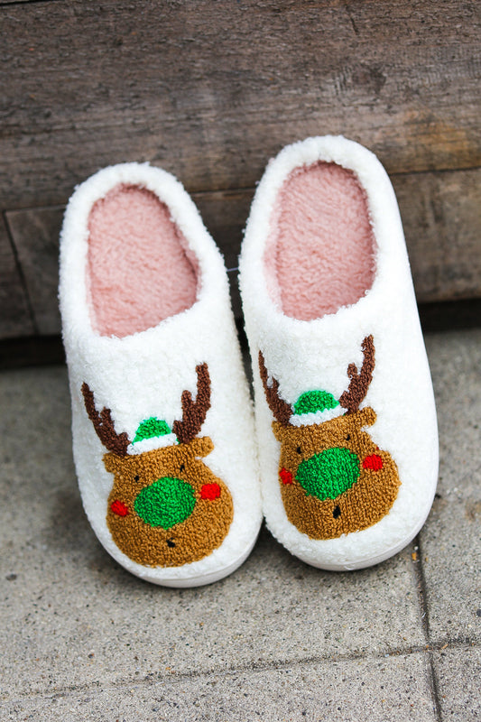 Holiday Reindeer Fleece Slippers