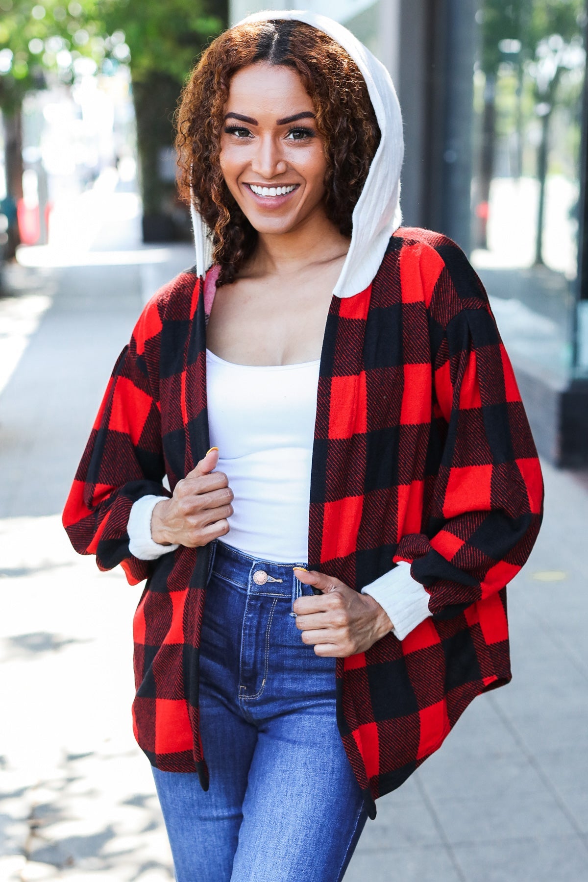 Stepping Out Plaid Hooded Sweater