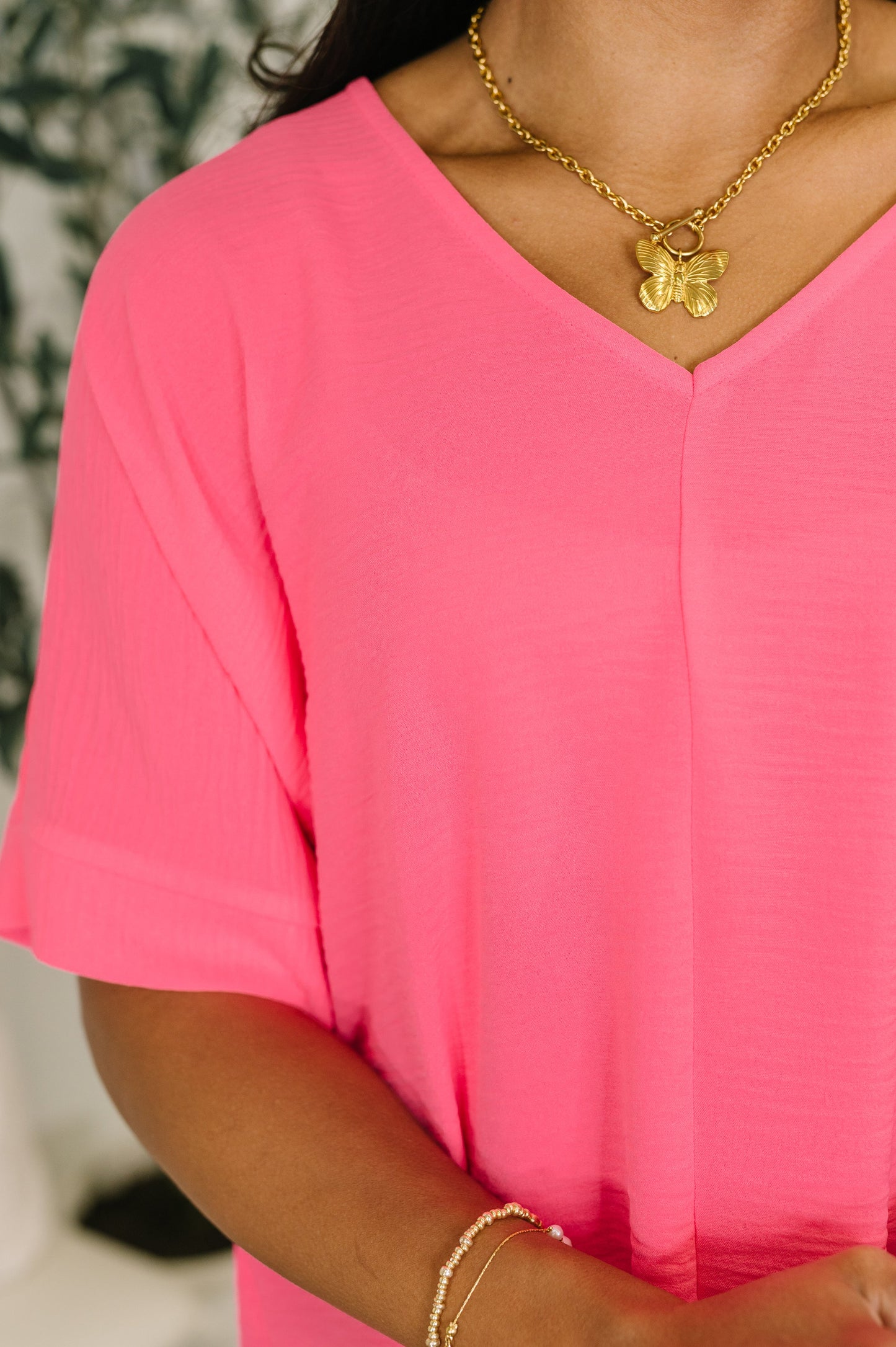 Counter Part Crinkle Top | Neon Fuchsia