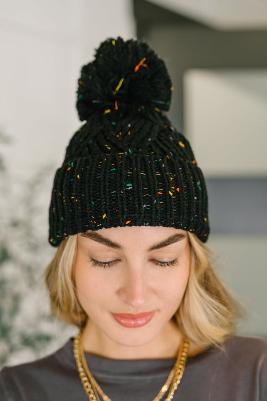 Cover Your Ears Pom Pom Beanie | Black