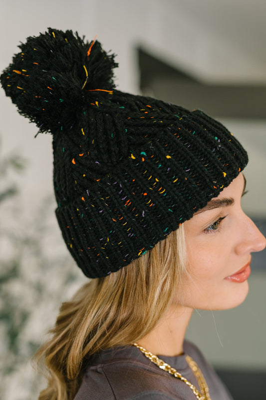 Cover Your Ears Pom Pom Beanie | Black