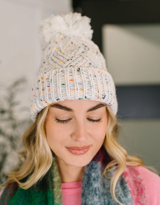 Cover Your Ears Pom Pom Beanie | Ivory