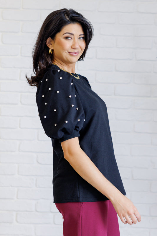 Diamonds & Pearls Puff Sleeve Top | Black