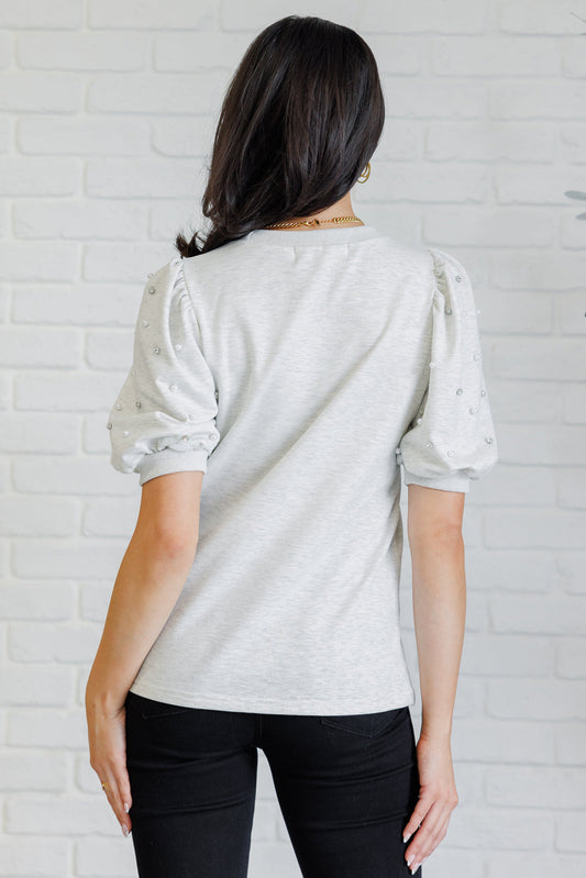 Diamonds & Pearls Puff Sleeve Top | Light Grey