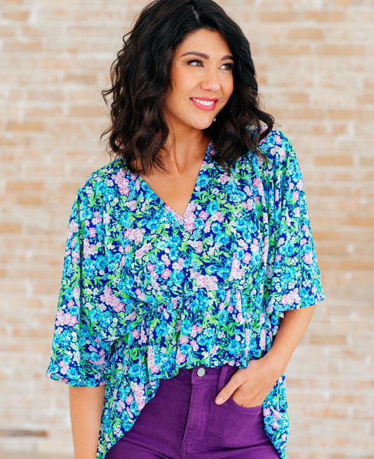 Dreamer Peplum Top | Navy & Mint Floral