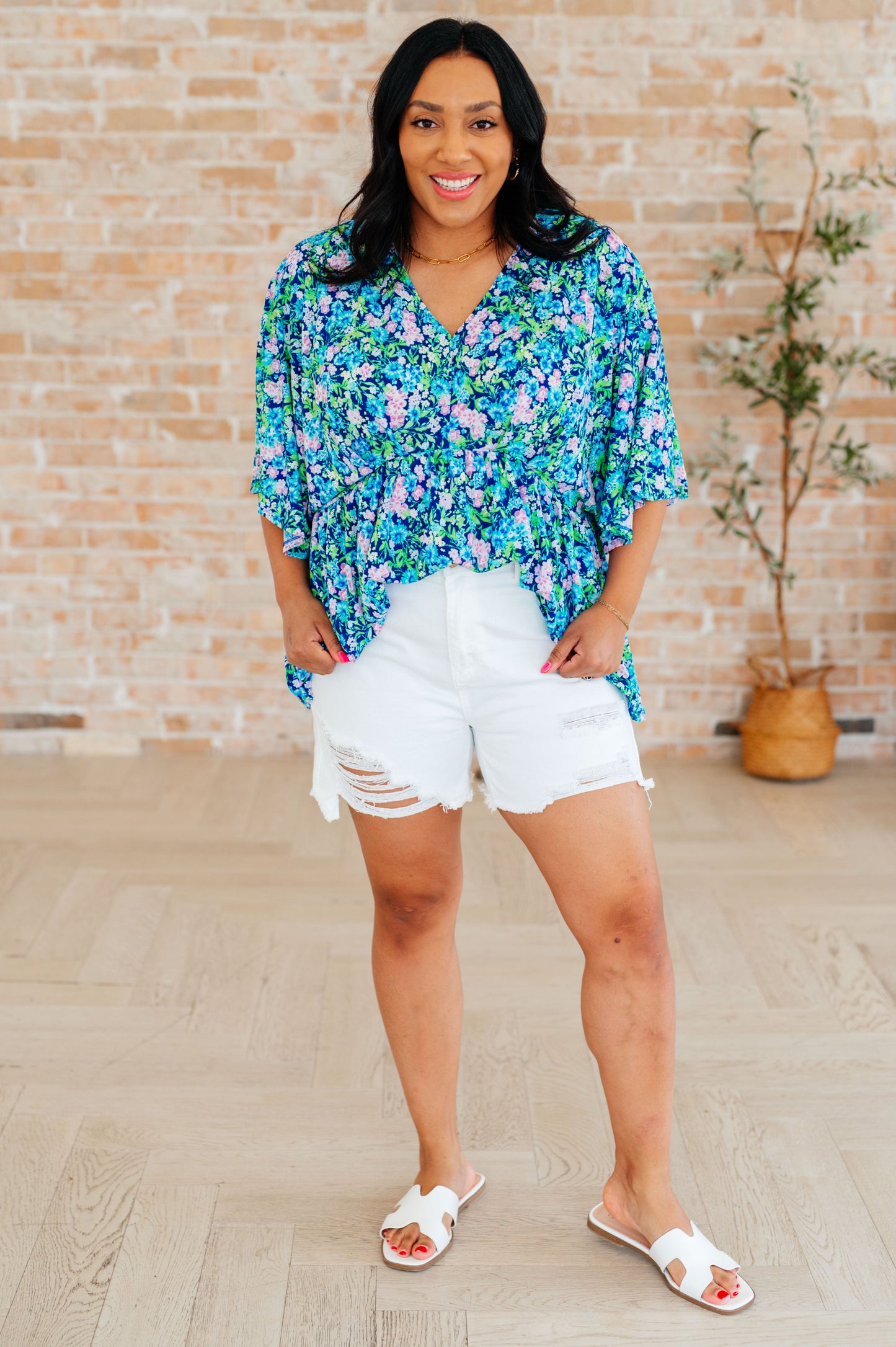 Dreamer Peplum Top | Navy & Mint Floral