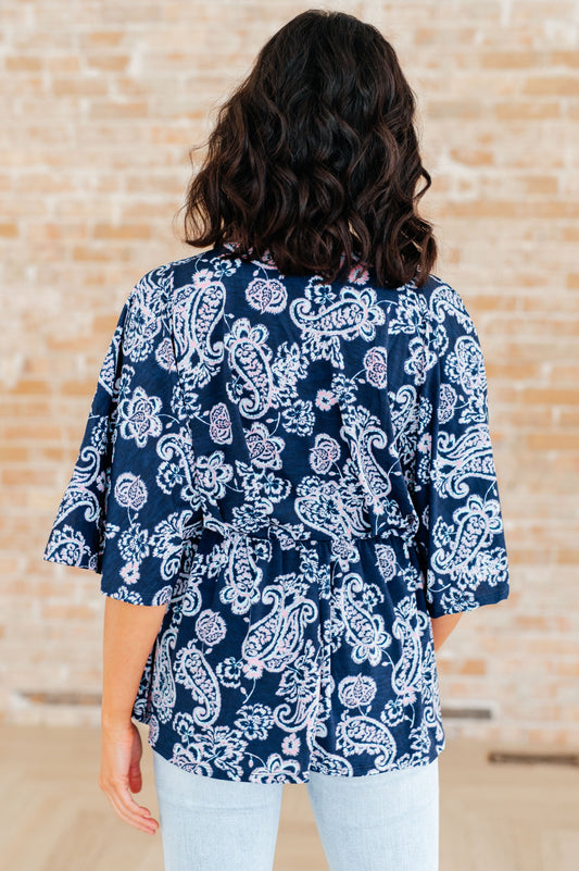 Dreamer Peplum Top | Navy & Pink Paisley