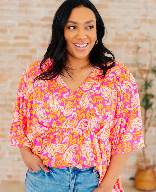 Dreamer Peplum Top | Pink Filigree