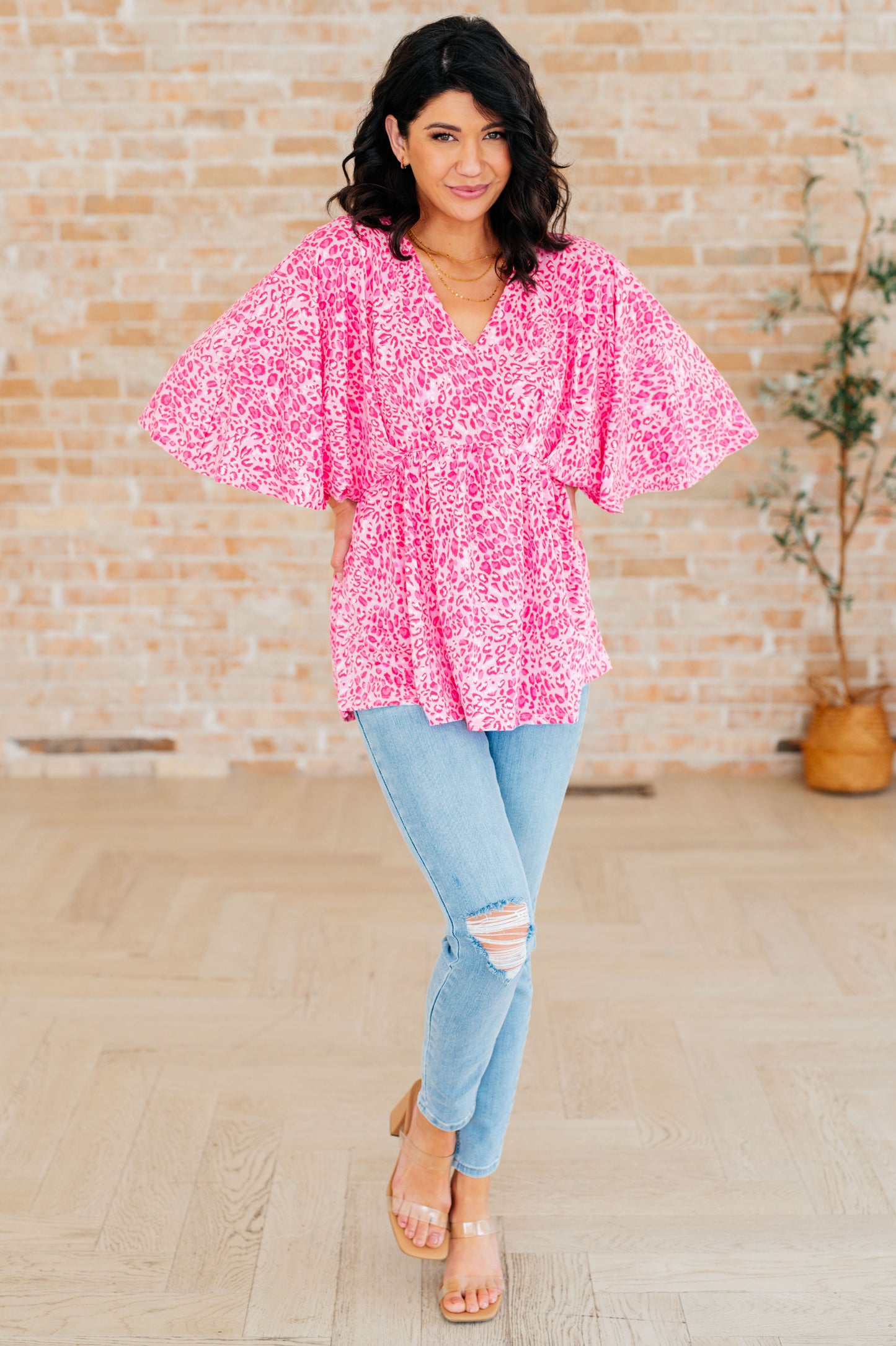 Dreamer Peplum Top | Pink Leopard