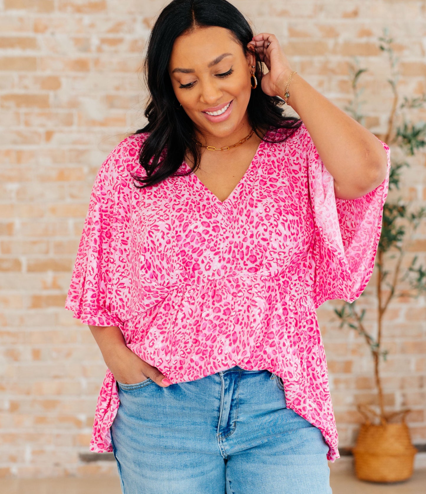 Dreamer Peplum Top | Pink Leopard