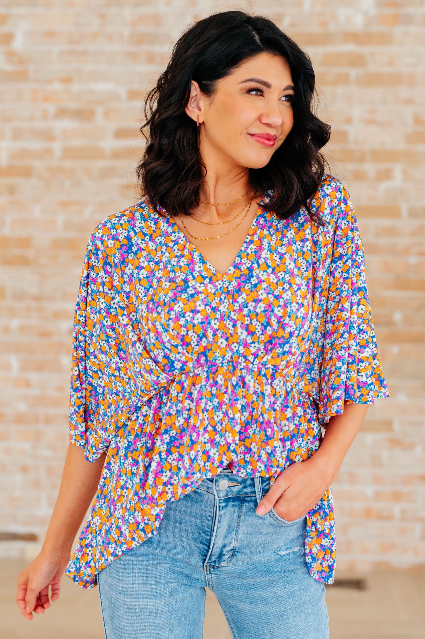 Dreamer Peplum Top | Purple Retro Ditsy Floral