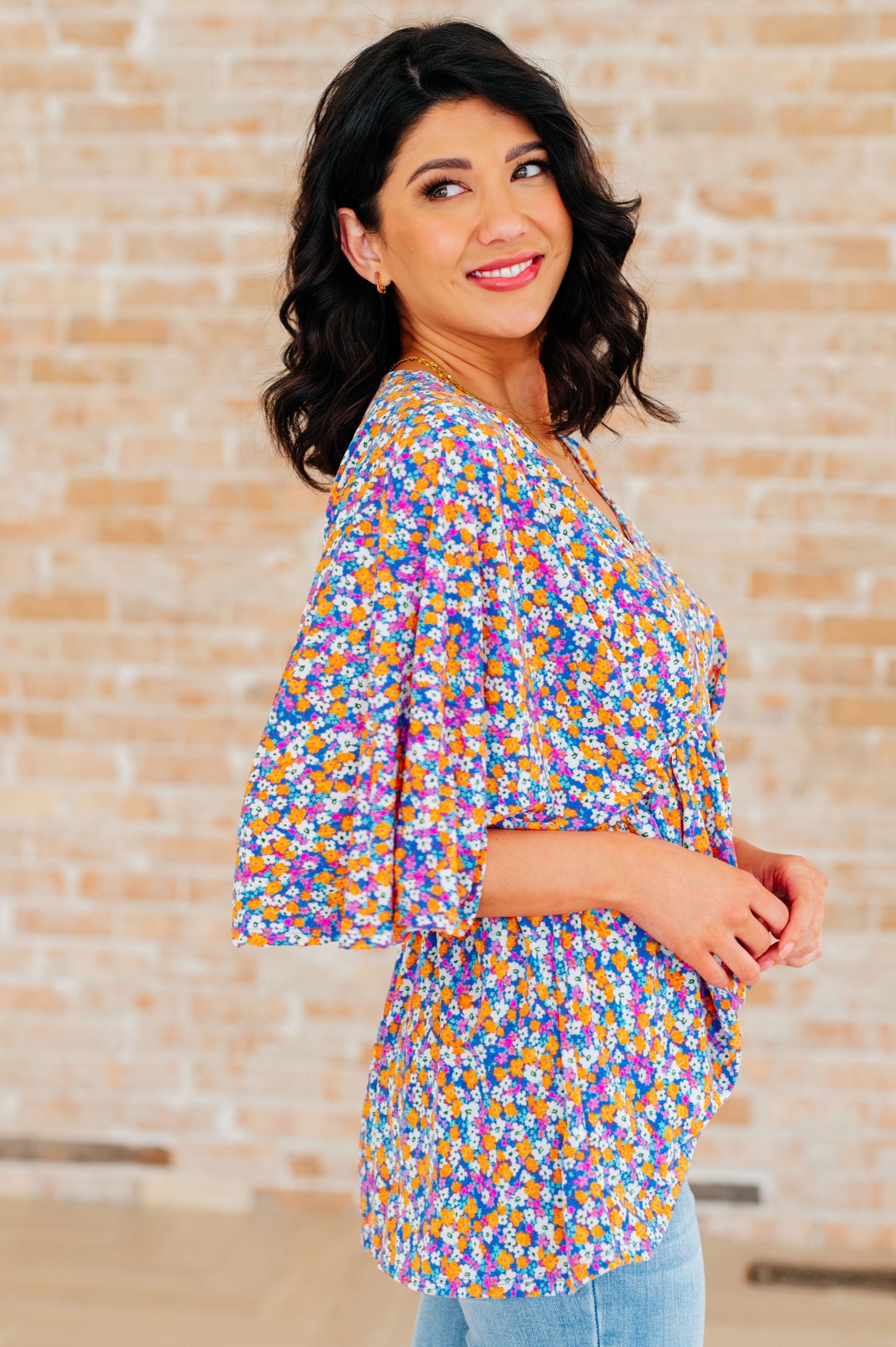 Dreamer Peplum Top | Purple Retro Ditsy Floral