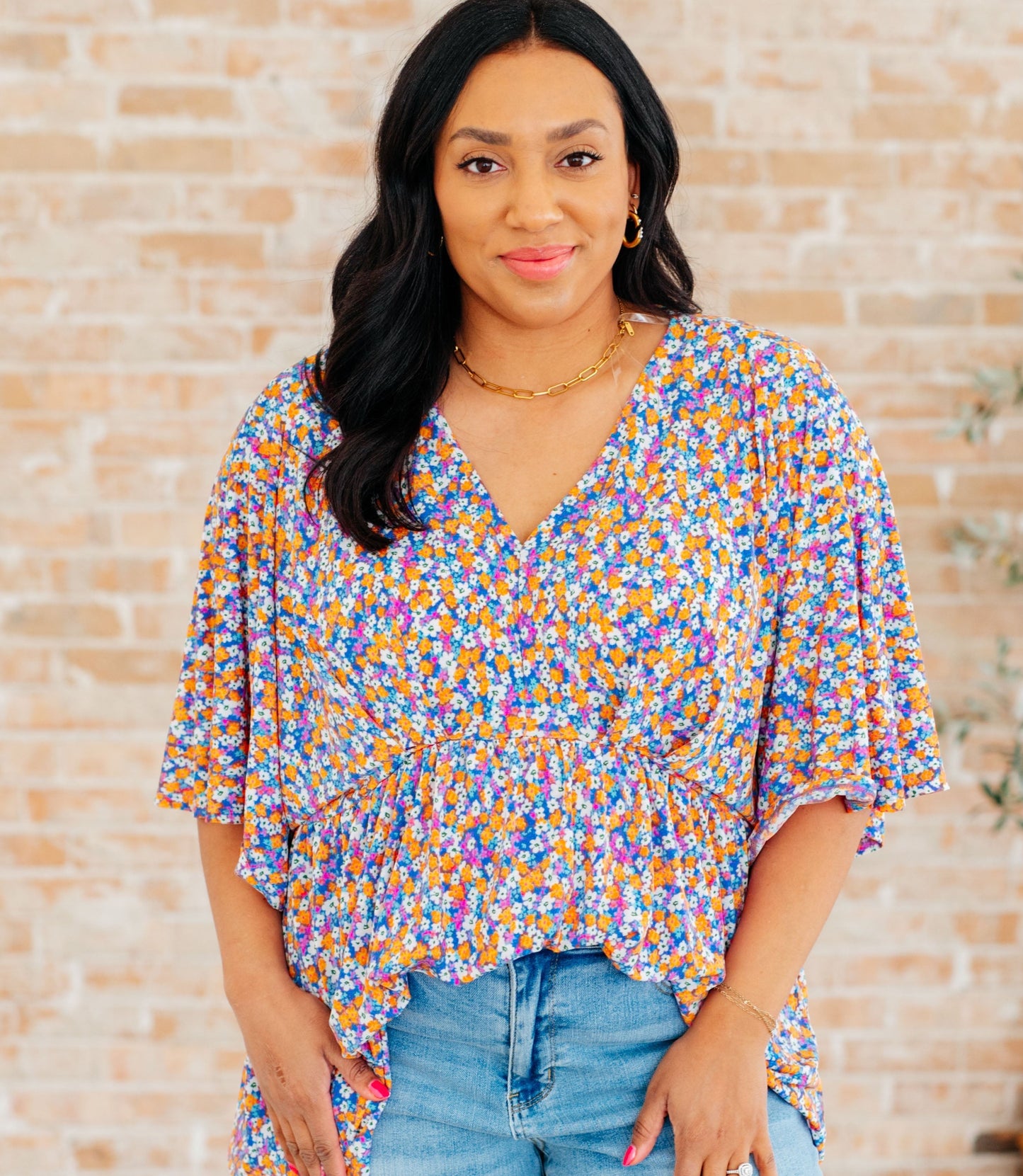 Dreamer Peplum Top | Purple Retro Ditsy Floral