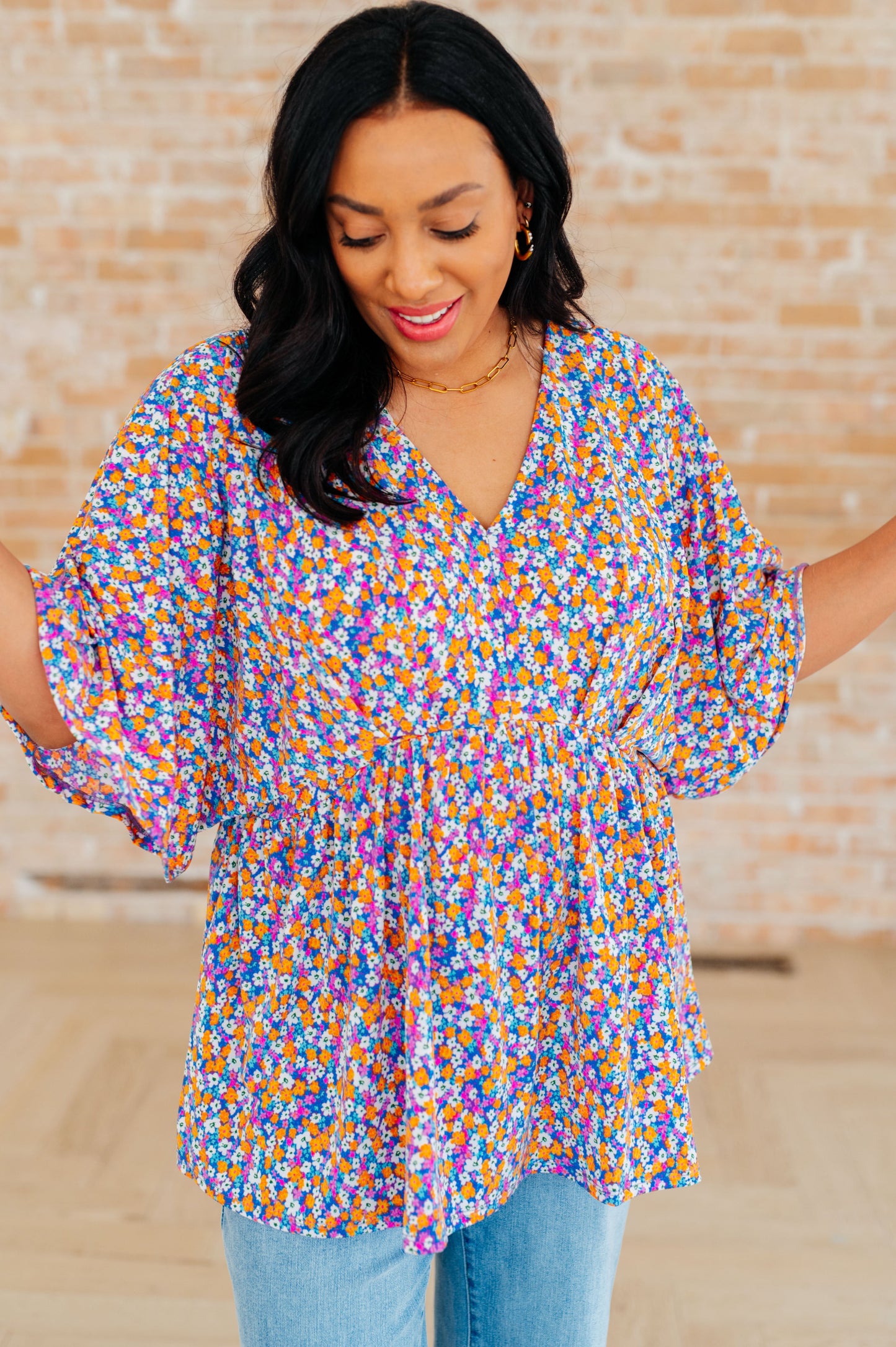 Dreamer Peplum Top | Purple Retro Ditsy Floral