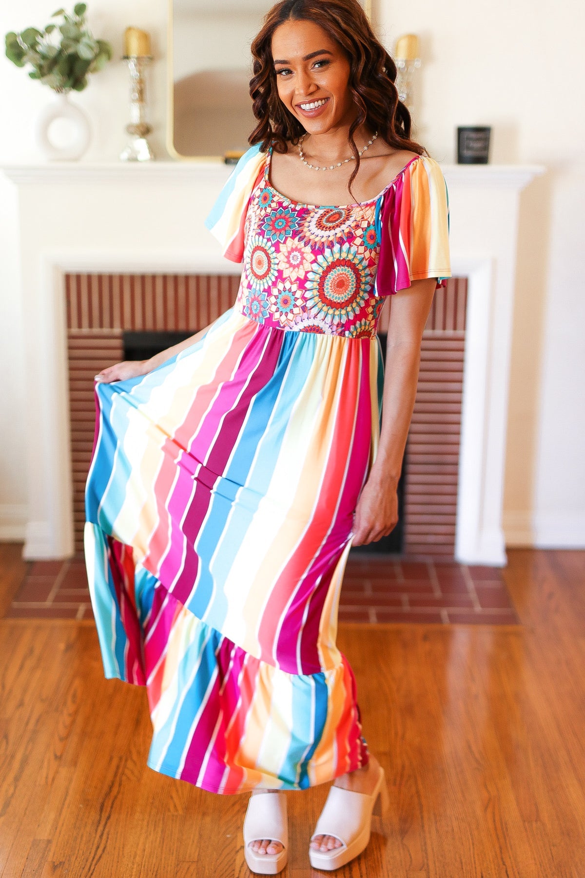 Feeling Bold Striped Medallion Crochet Dress