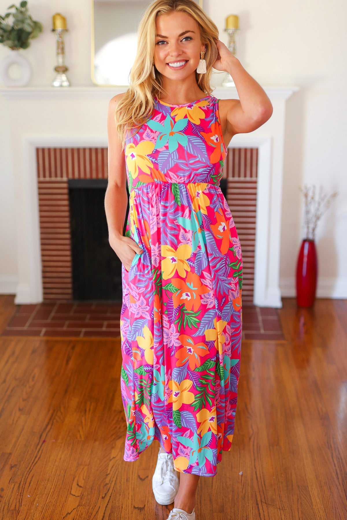 Diva Dreams Tropical Floral Fit & Flare Maxi Dress