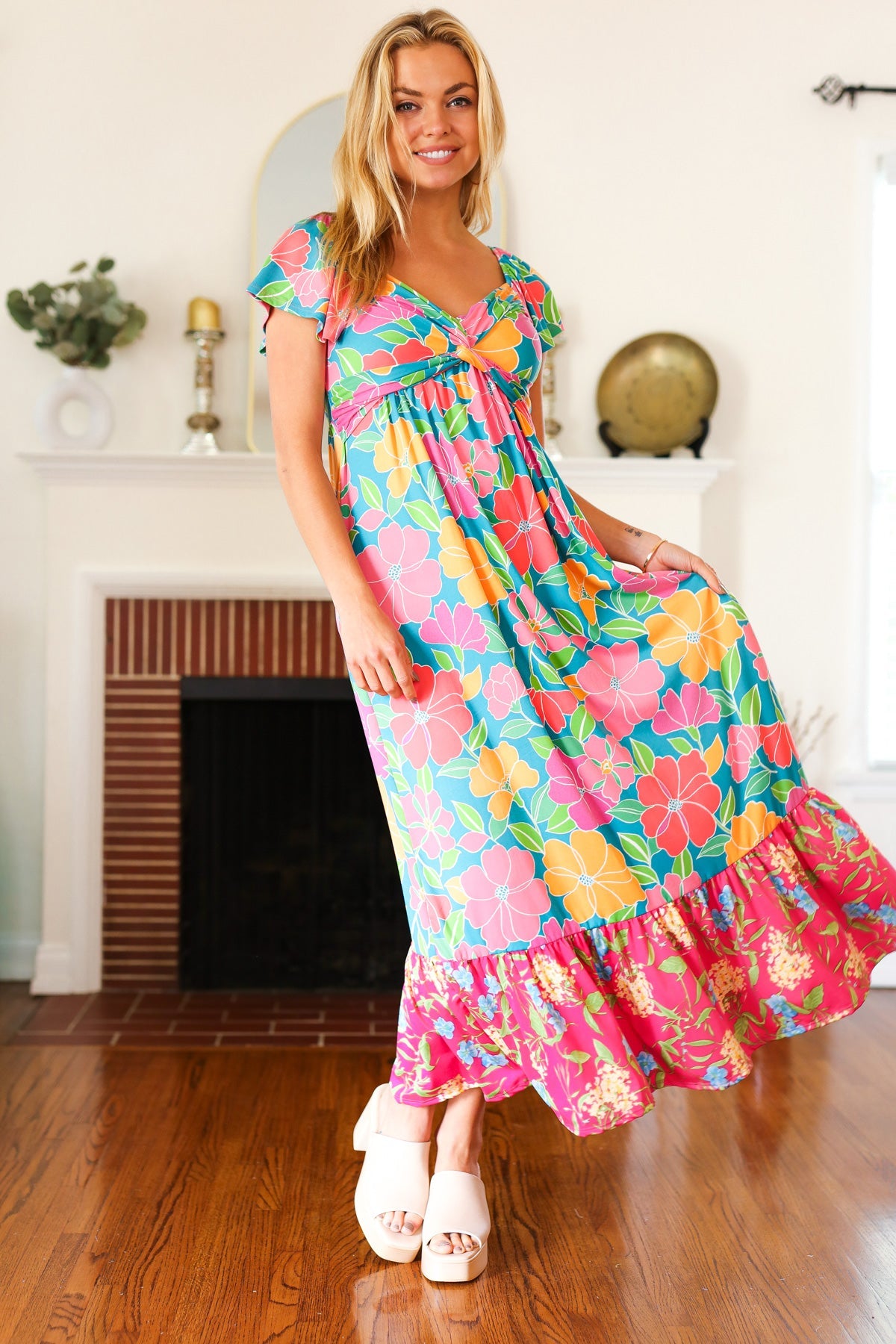 Vacay Vibes Floral Sweetheart Twisted Maxi Dress