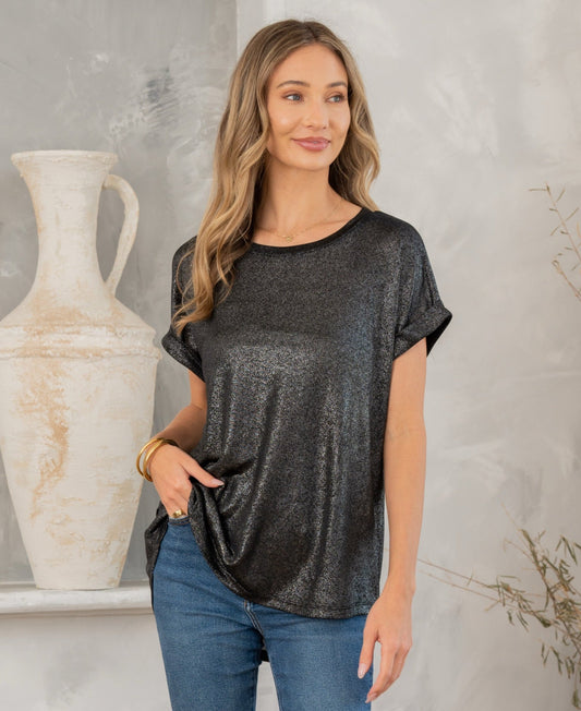 Nyla Shimmer Top | Black