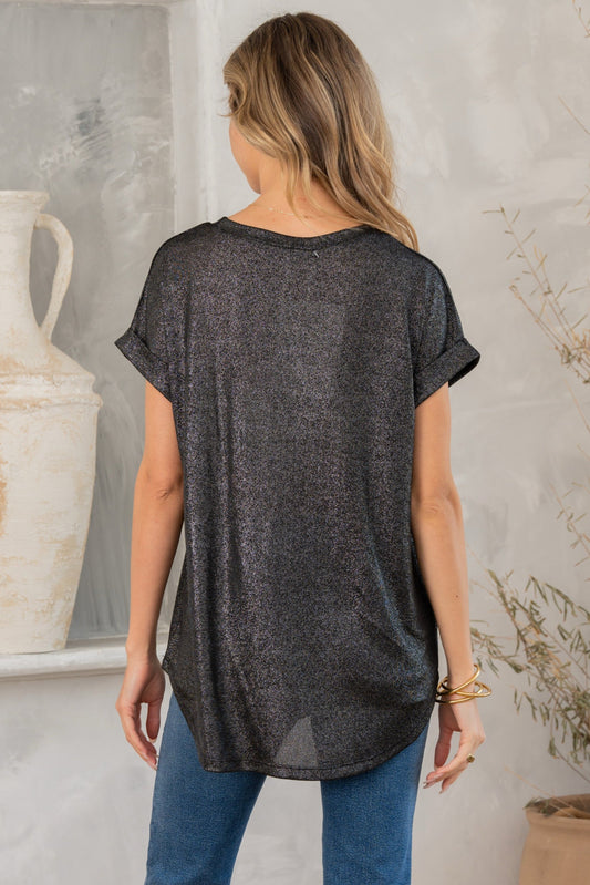 Nyla Shimmer Top | Black