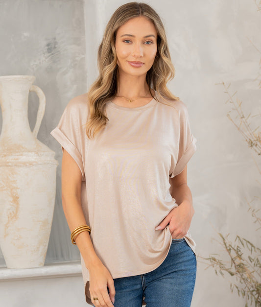 Nyla Shimmer Top | Taupe