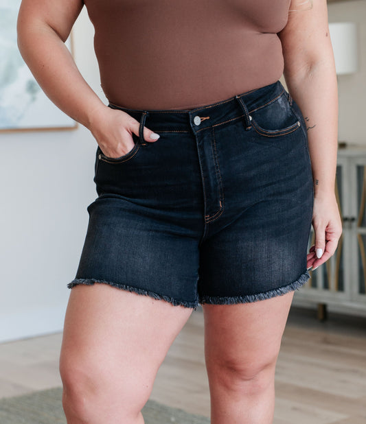 Ember High-Rise Control Top Fray Hem Shorts | Judy Blue