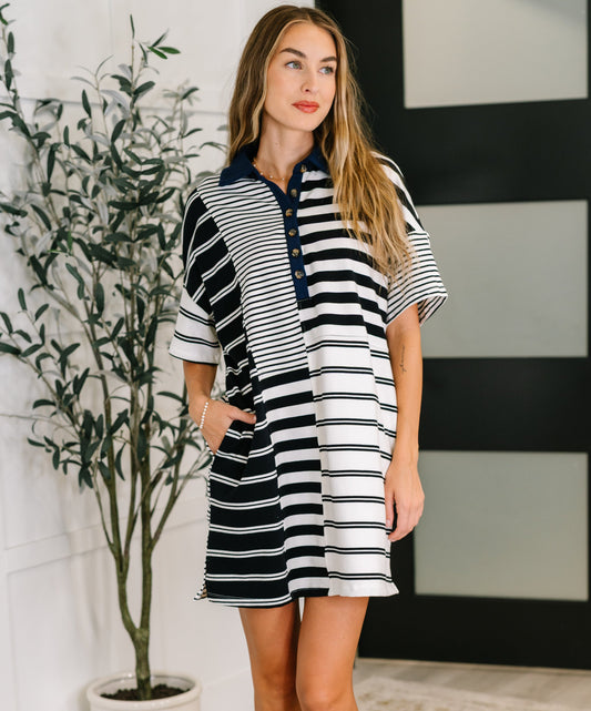 Everlasting Love Striped Dress | Black & Navy
