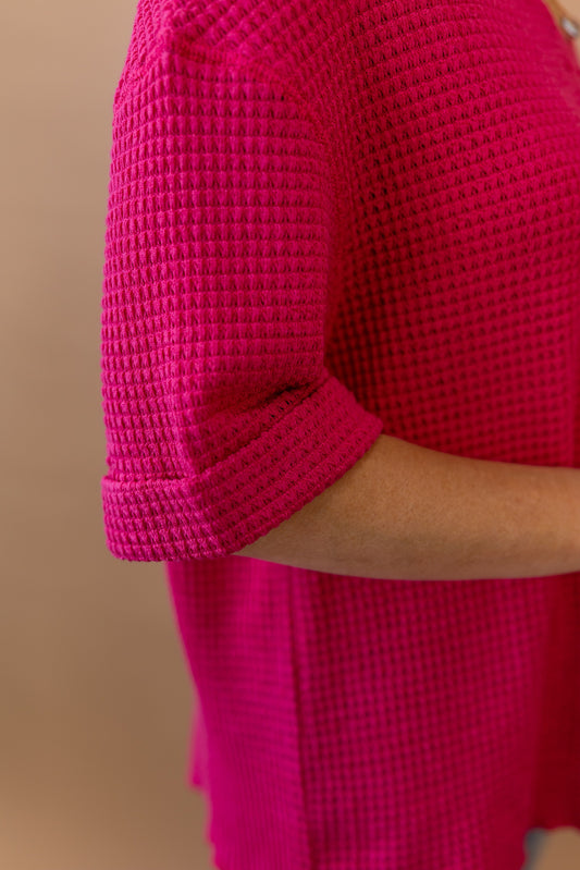 Tanya Waffle Knit Top | Fuchsia