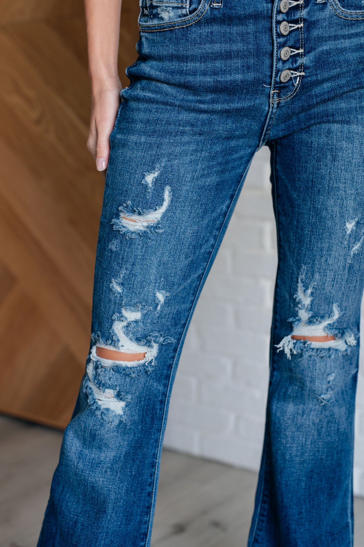 Gabriella Mid-Rise Distressed Flare Jeans | Judy Blue