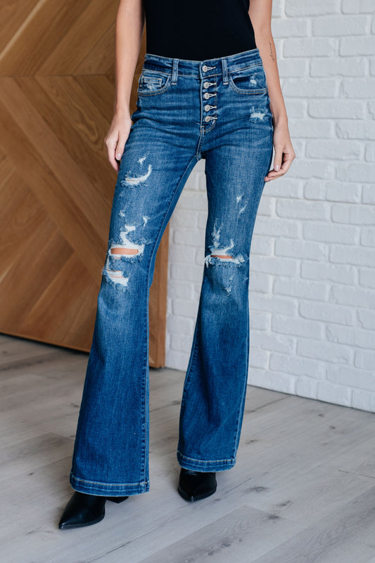 Gabriella Mid-Rise Distressed Flare Jeans | Judy Blue