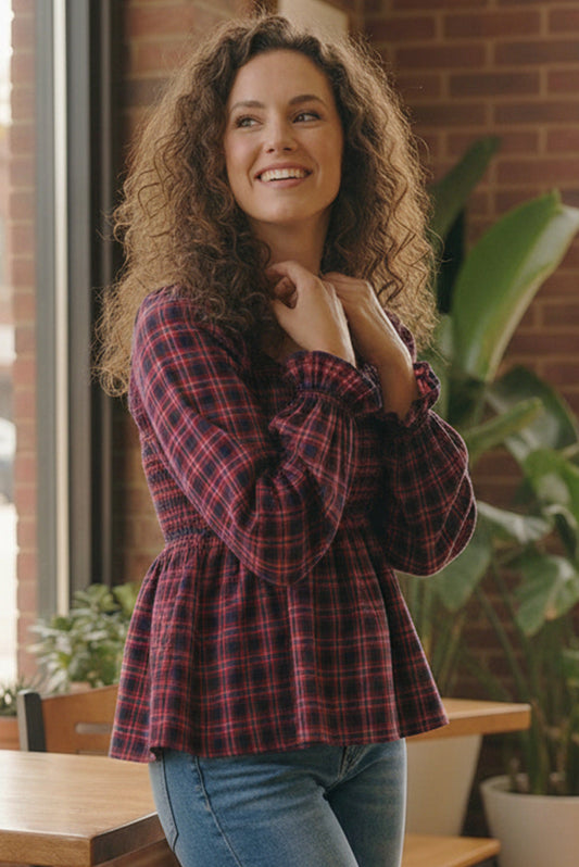 Sweetheart Cranberry Plaid Top