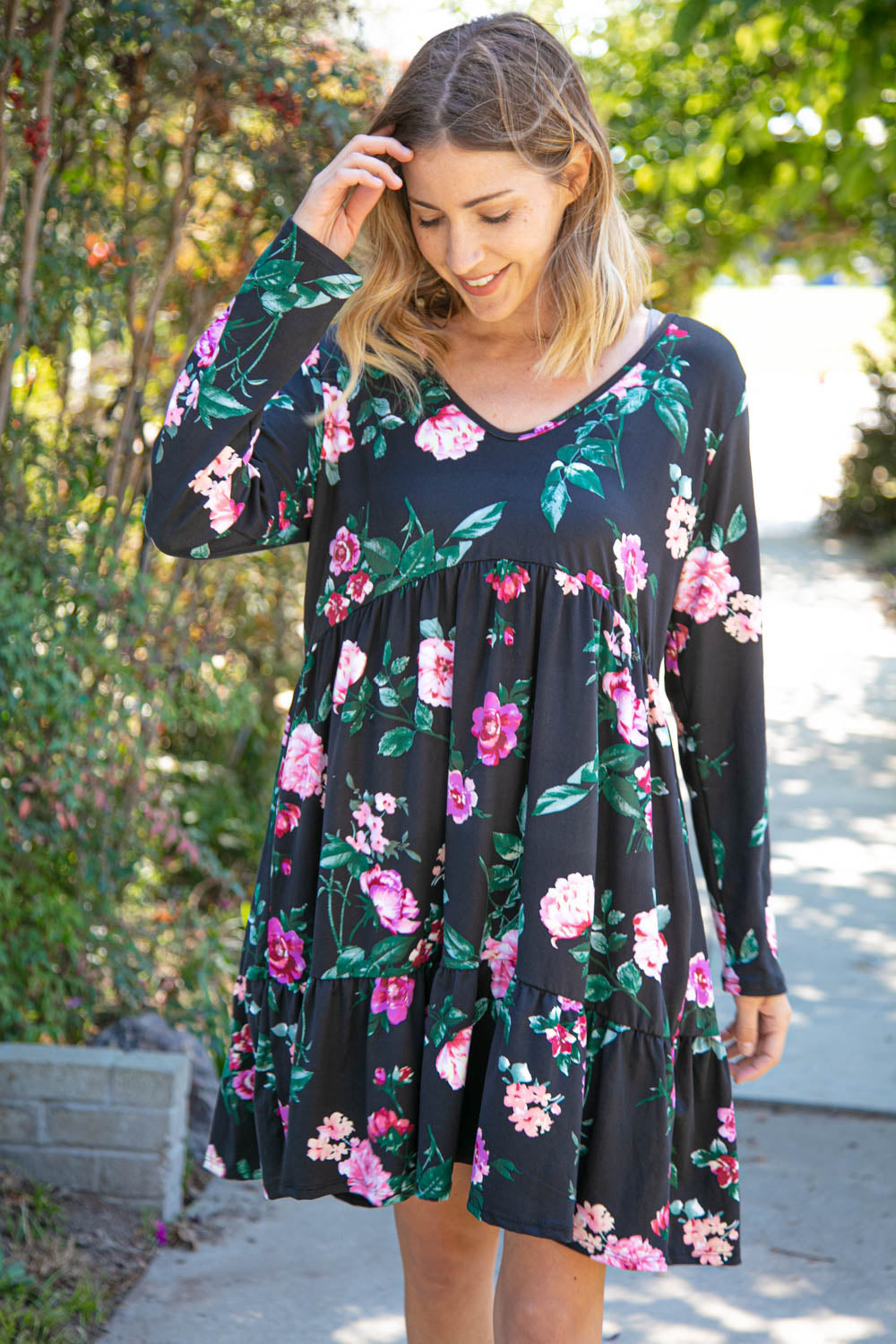 Midnight Floral Tiered Babydoll Dress
