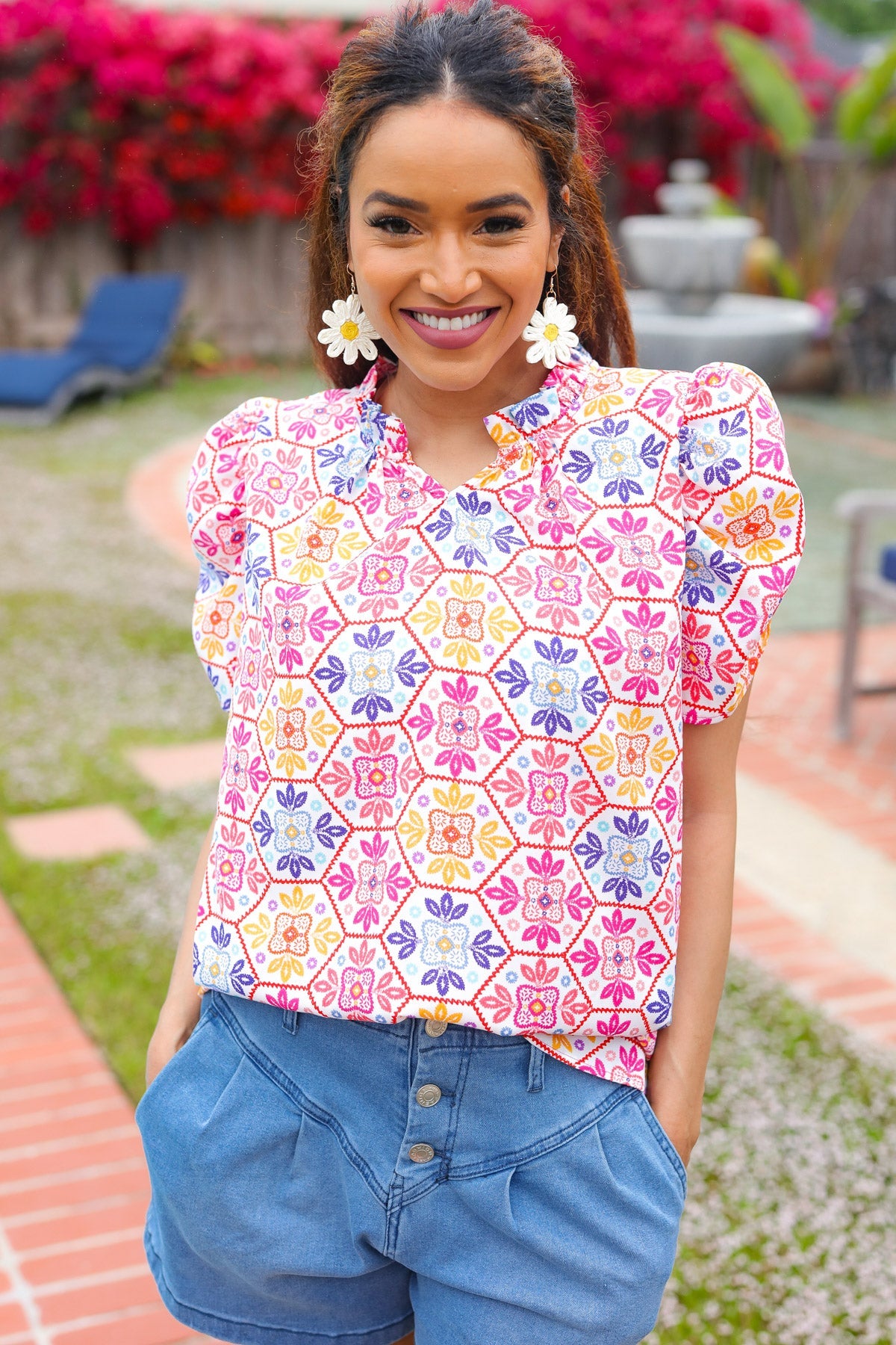 Beautiful You Floral Lace Puff Sleeve Top