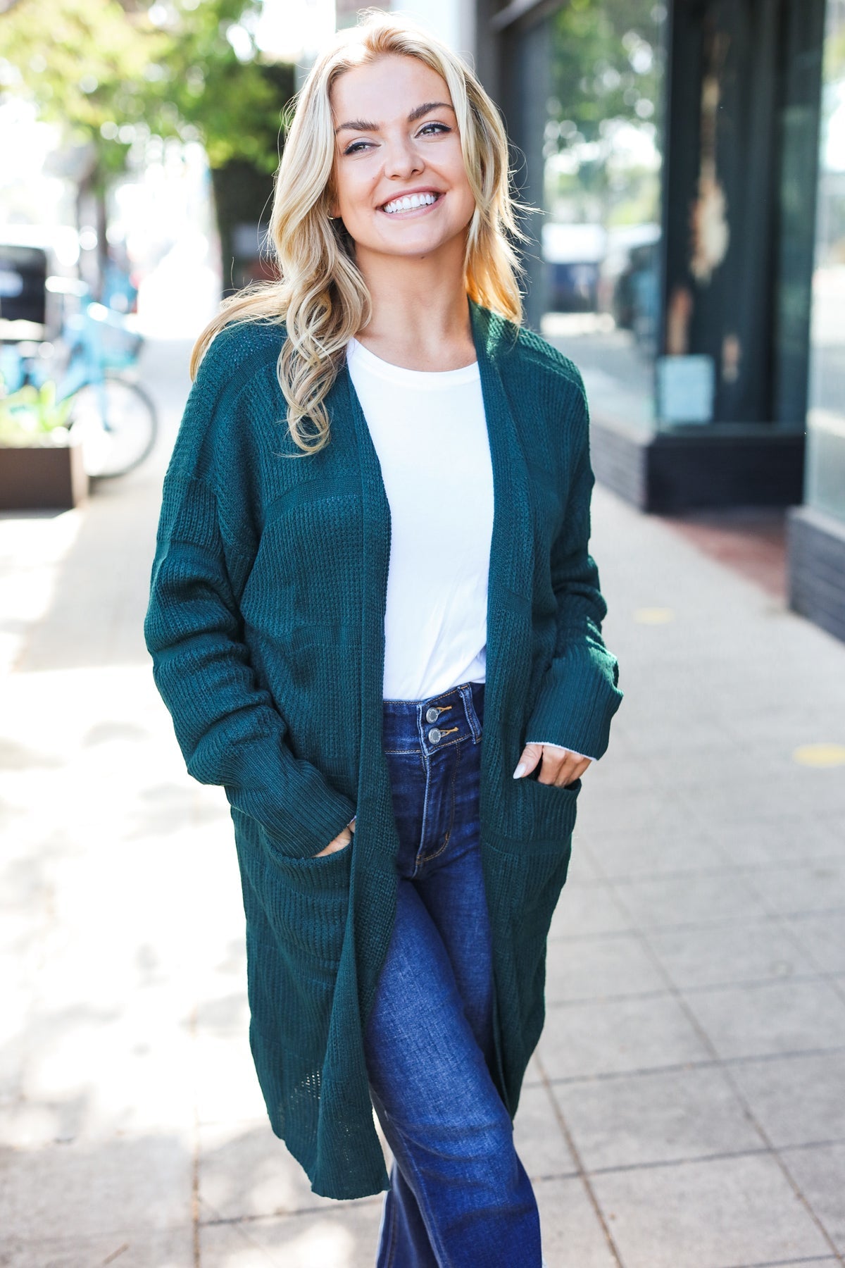 Everyday Striped Knit Cardigan | Hunter Green