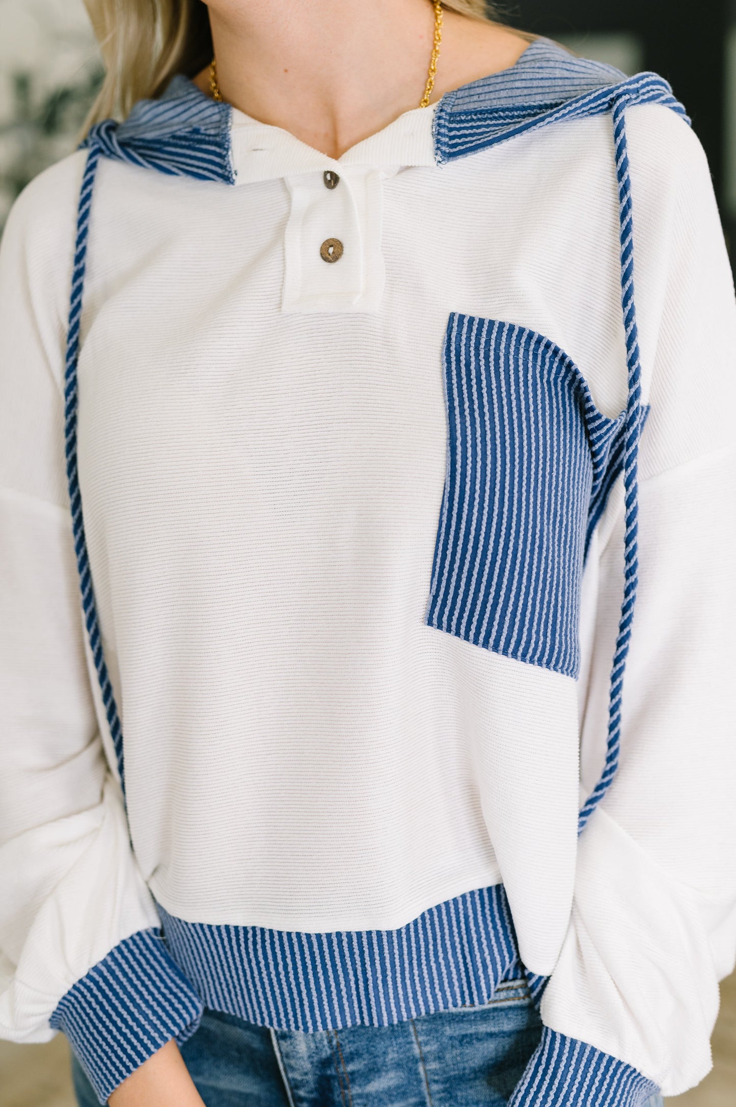 Here for Now Color Block Hoodie | Blue