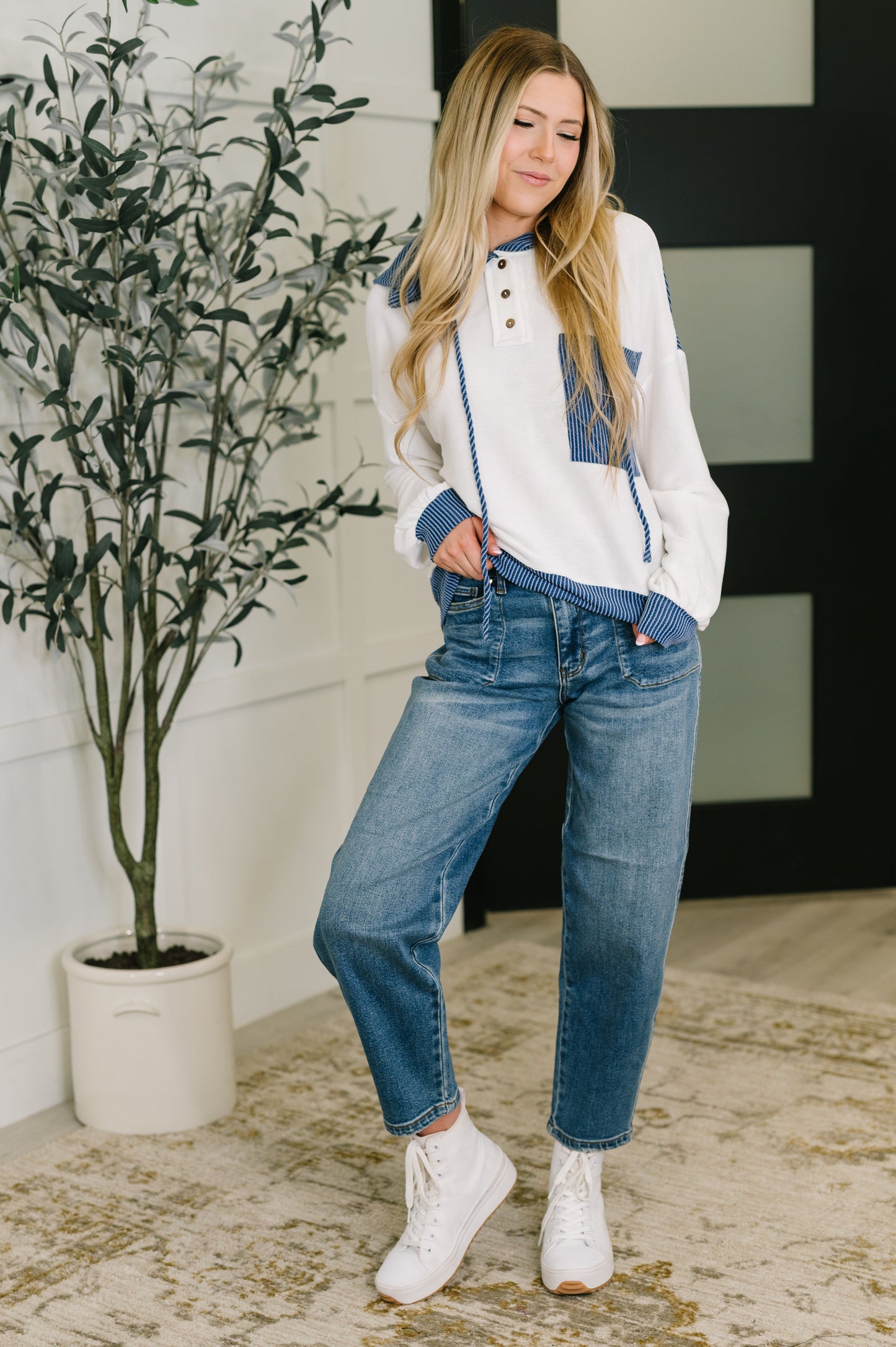 Here for Now Color Block Hoodie | Blue