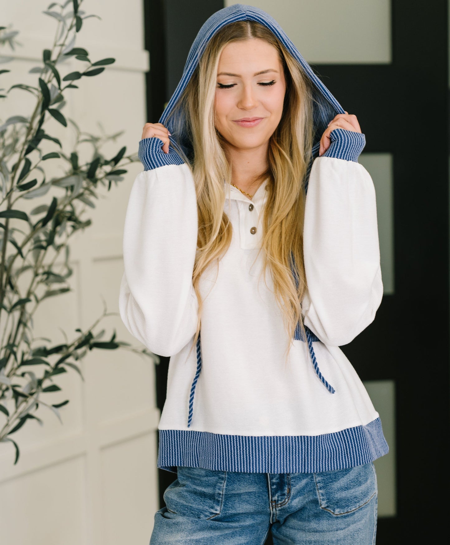 Here for Now Color Block Hoodie | Blue