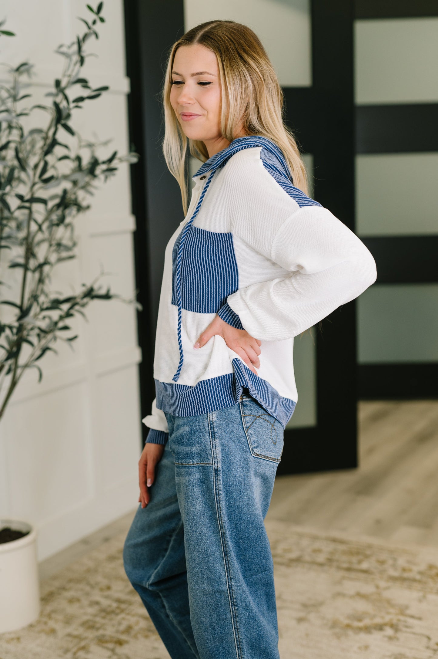 Here for Now Color Block Hoodie | Blue