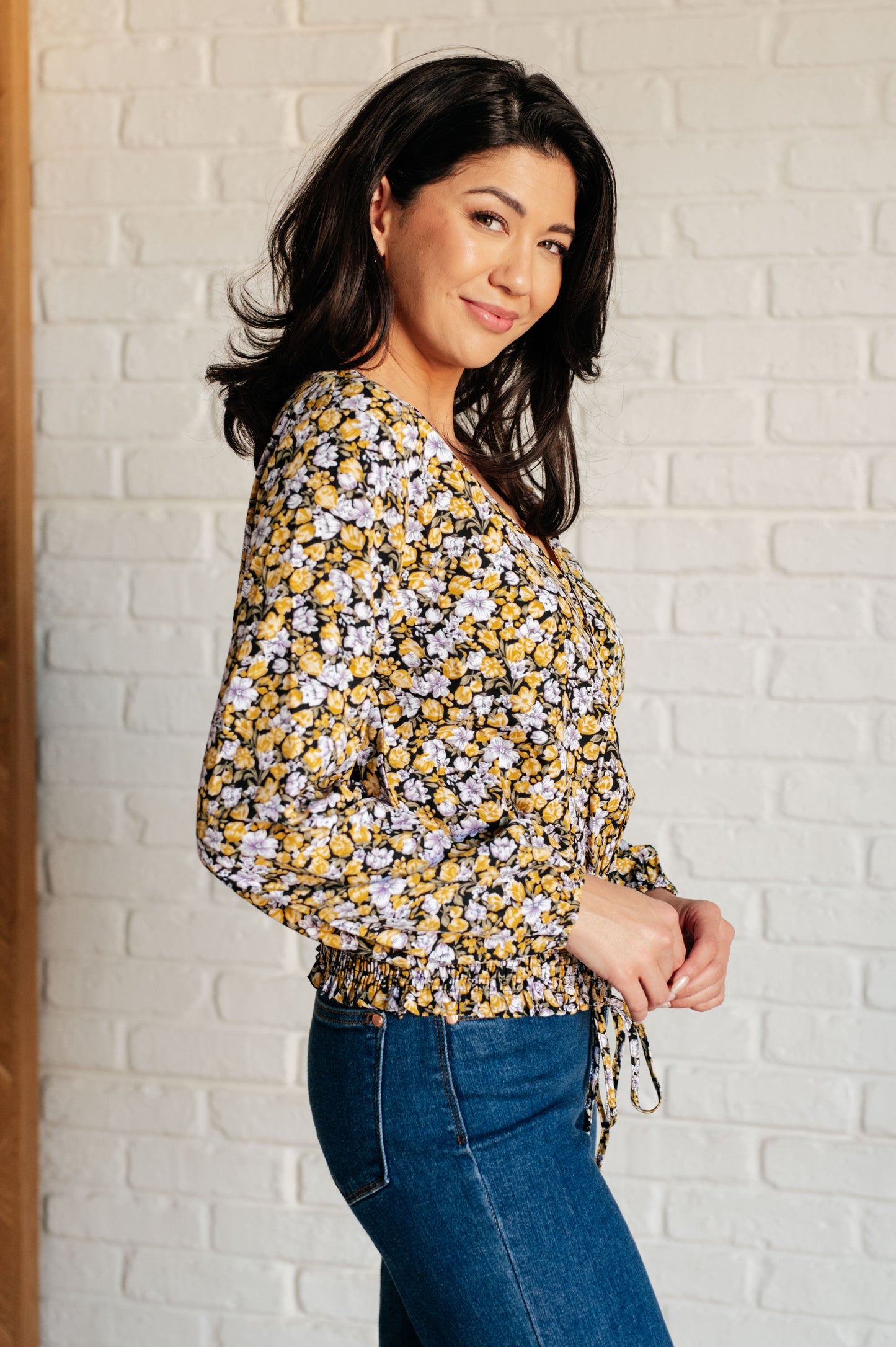 Honey Honey Floral Smocked Blouse | Black