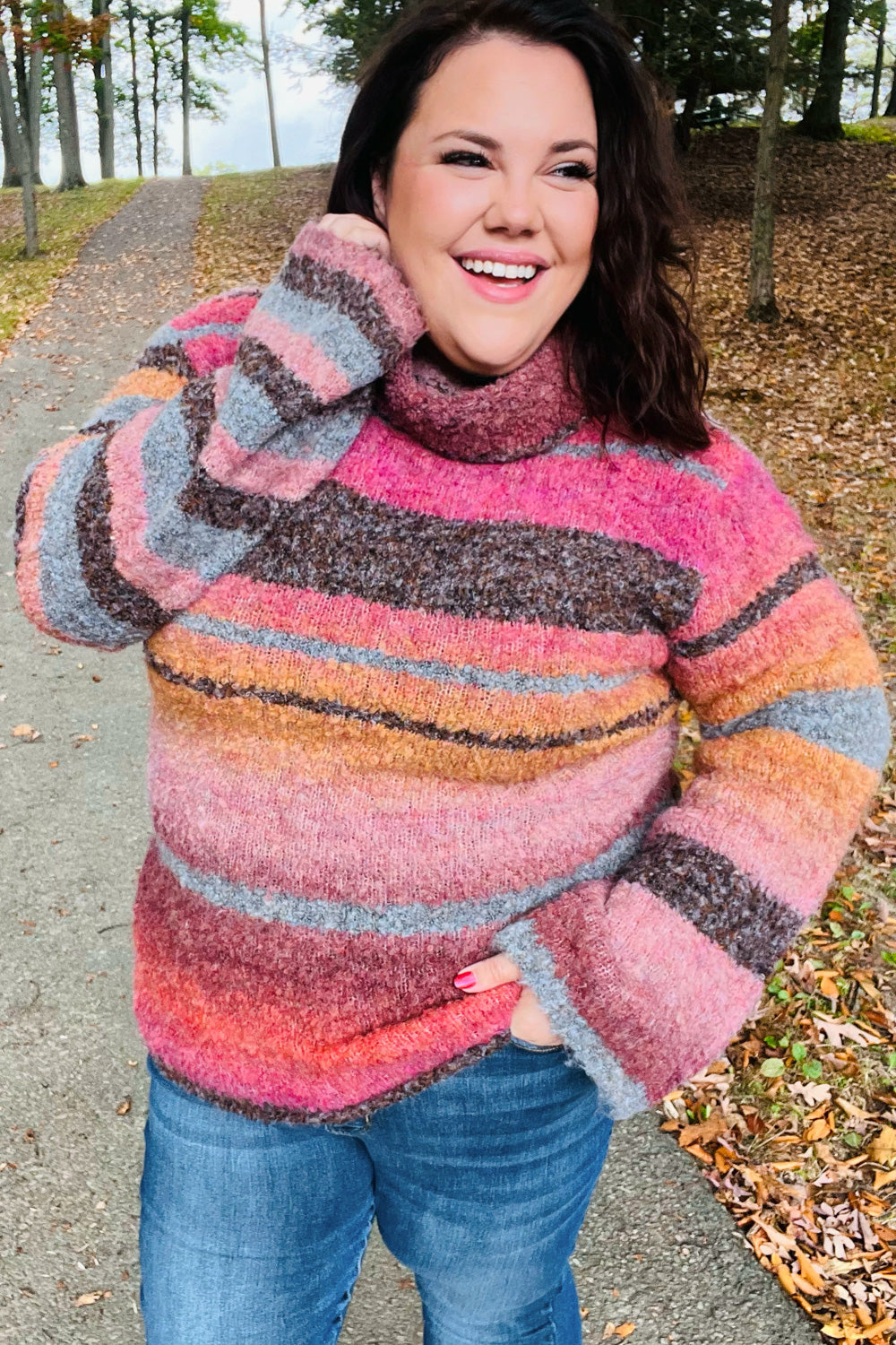 Going My Way Striped Boucle Turtleneck Sweater