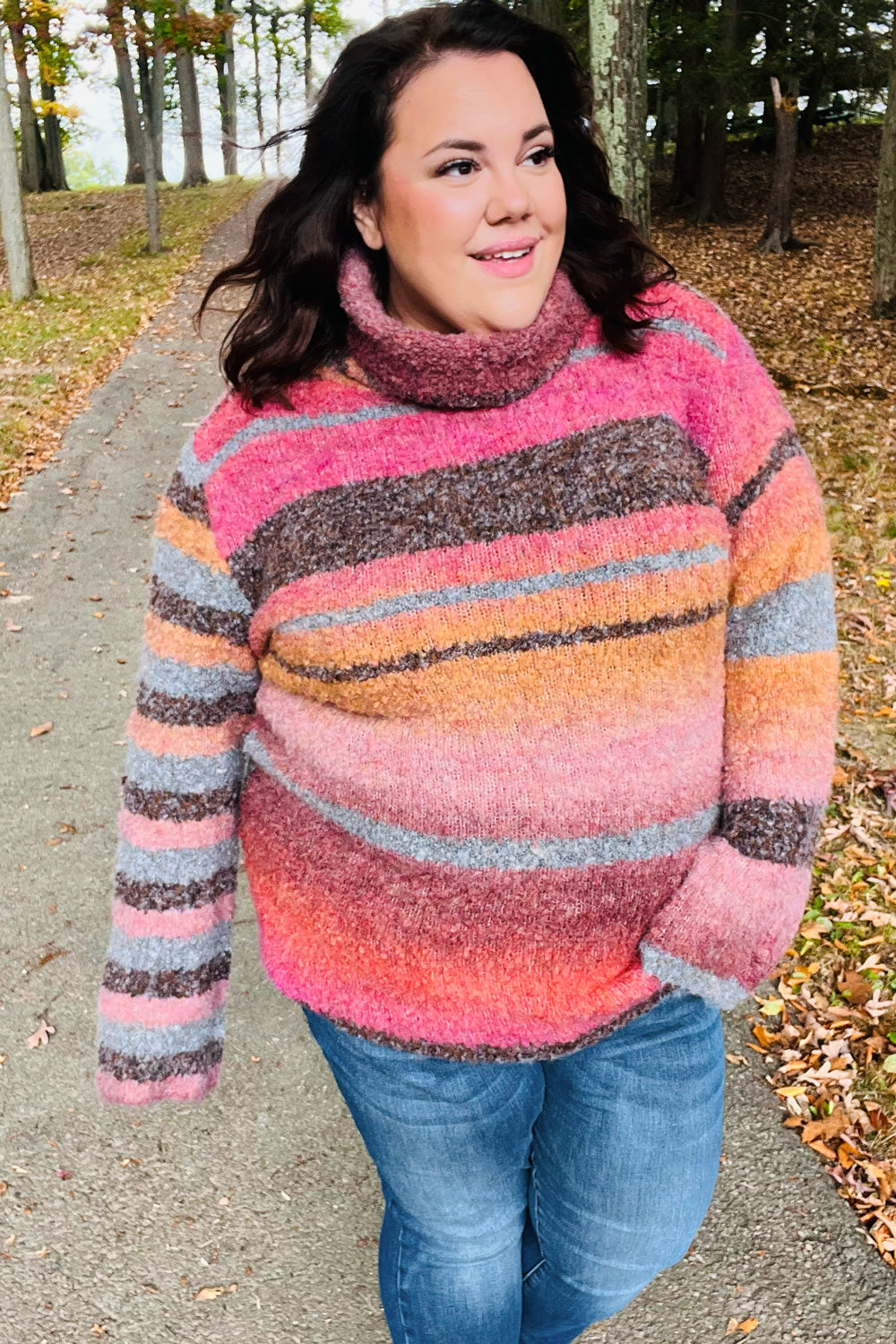 Going My Way Striped Boucle Turtleneck Sweater