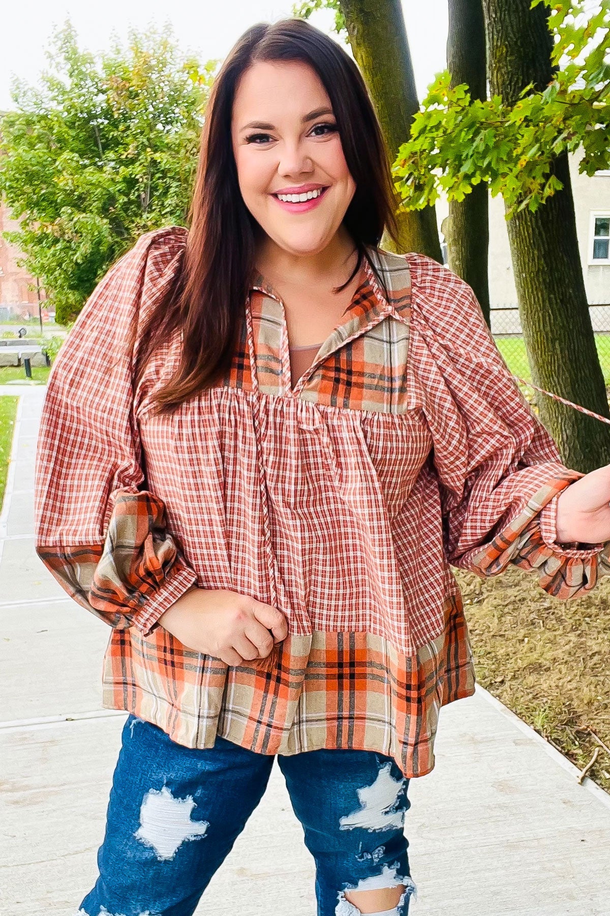 Under Your Spell Plaid Top