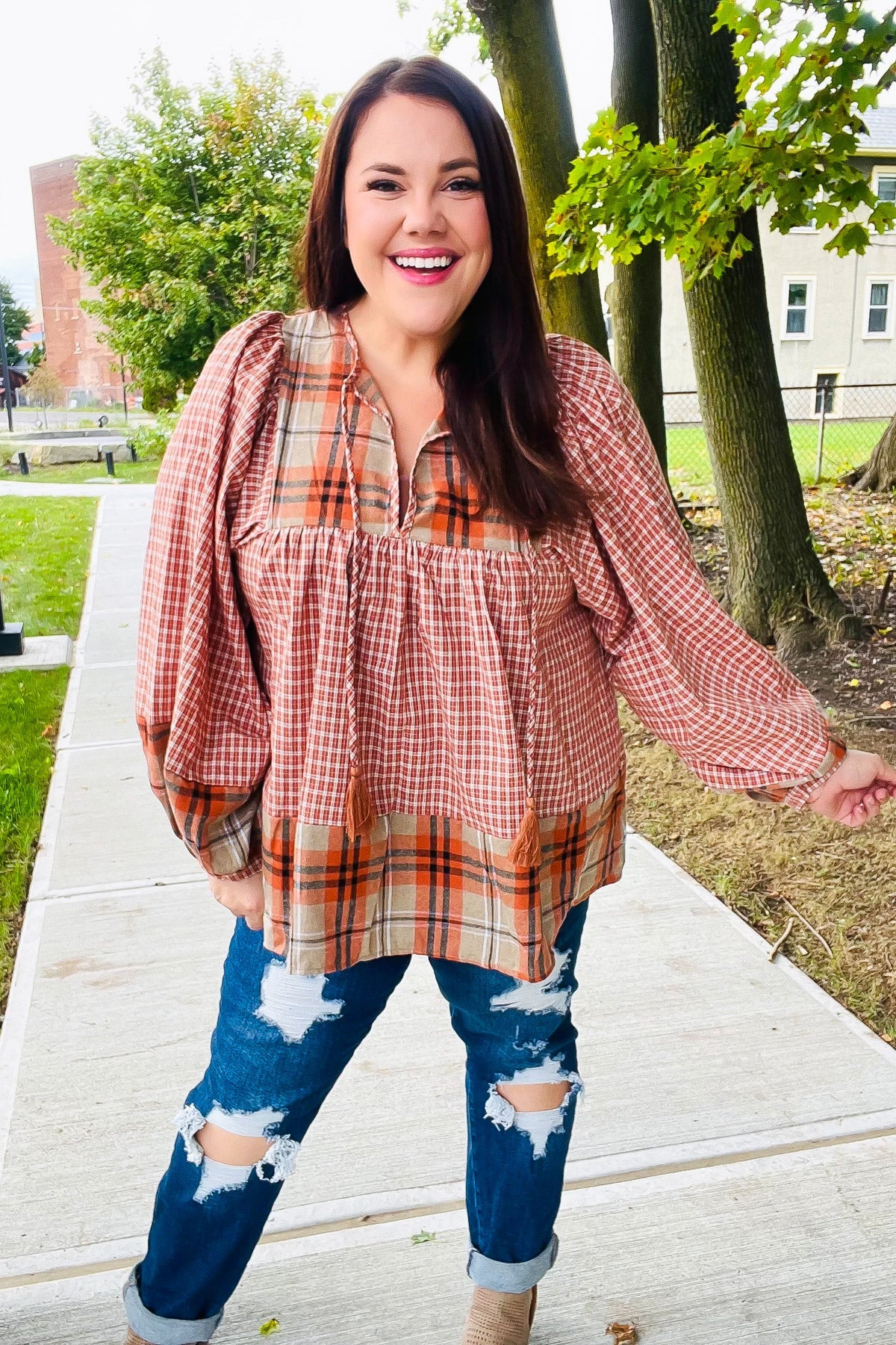 Under Your Spell Plaid Top